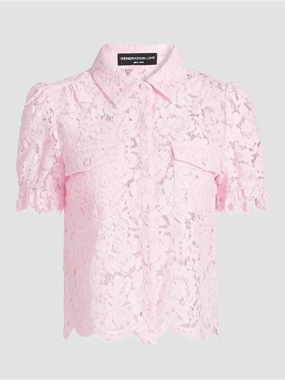Generation Love Pale Pink Lace Short Sleeve Button-Down